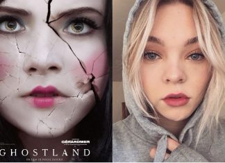 Taylor Hickson défigurée sur le tournage de Ghostland Taylor Hickson défigurée sur le tournage de Ghostland