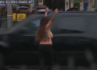 Femen perturbent le cortège de Trump (11-Novembre commémoration) Femen perturbent le cortège de Trump (11-Novembre commémoration)