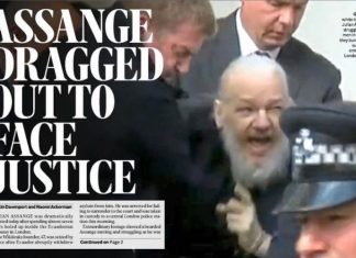 Julian Assange arrêté à l’ambassade d’Equateur à Londres (détail) Julian Assange arrêté à l'ambassade d'Equateur à Londres (détail)