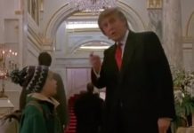 Trump, coupé dans « Maman, j’ai encore raté l’avion » (détail) Trump, coupé dans « Maman, j'ai encore raté l'avion » (détail)