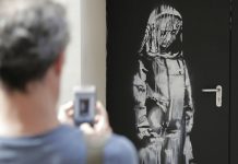 Oeuvre attribuée à Banksy retrouvée en Italie (détail) Oeuvre attribuée à Banksy retrouvée en Italie (détail)