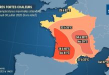 Canicule France : Pic de chaleur très intense, plus durable de la moyenne vallée du Rhône aux Savoies Canicule France : Pic de chaleur très intense, plus durable de la moyenne vallée du Rhône aux Savoies