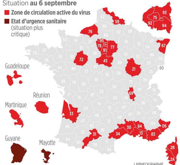 Coronavirus France en direct : sept nouveaux départements passent en rouge