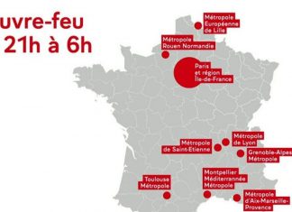 Couvre-feu à Lille, Paris, Marseille et 6 autres métropoles (Carte) Couvre-feu à Lille, Paris, Marseille et 6 autres métropoles (détail)