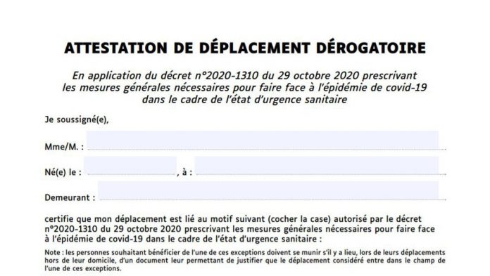 Attestation de sortie confinement : voici la nouvelle attestation de déplacement à télécharger ou à recopier