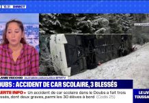Accident de car scolaire sur la neige, trois adolescents blessés (détail) Accident de car scolaire sur la neige, trois adolescents blessés (détail)