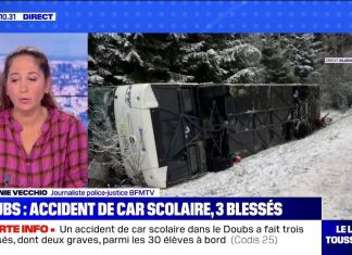 Accident de car scolaire sur la neige, trois adolescents blessés (détail) Accident de car scolaire sur la neige, trois adolescents blessés (détail)