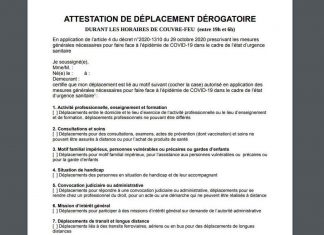 Attestation couvre-feu à 21 heures : téléchargez la nouvelle attestation de déplacement (détail) Attestation couvre-feu à 21 heures : téléchargez la nouvelle attestation de déplacement (détail)
