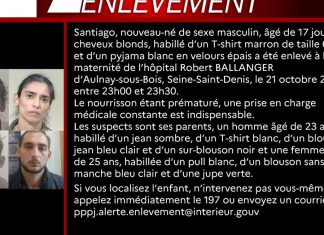 Alerte enlèvement en cours : Un bébé prématuré enlevé à Aulnay-sous-Bois Alerte enlèvement en cours : Un bébé prématuré enlevé à Aulnay-sous-Bois
